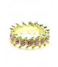 Goudkleurige ring met kleine roze strass steentje (16 mm)