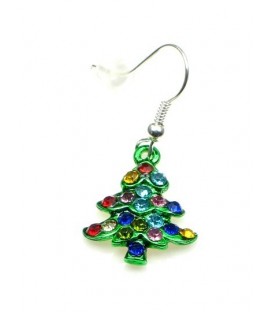 Groene kerstboom oorbellen met gekleurde strass