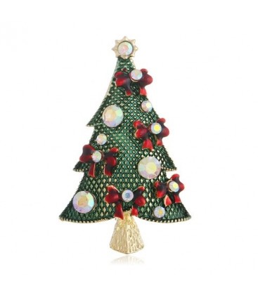 Groene kerstboom broche met strass