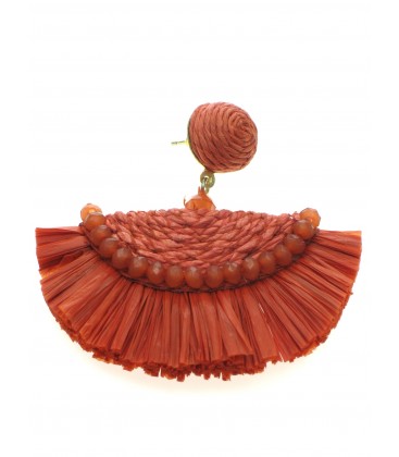 Terracotta oorhangers met glaskralen en raffia