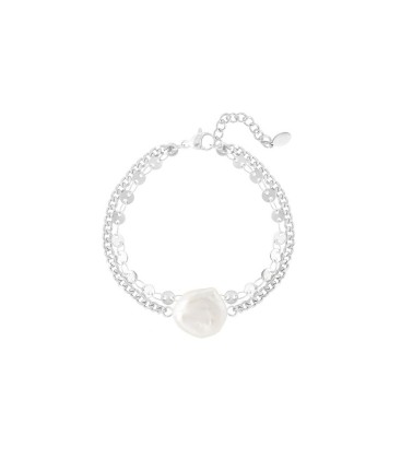 Zilverkleurige dubbele armband met parel