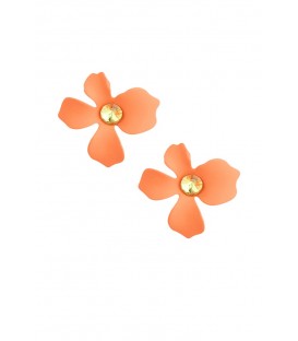 Oranje bloem oorhangers met geel steentje Unieke zomerse sieraden