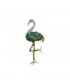 Groene broche met een flamingo motief en strasssteentjes