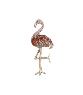 Roze broche met flamingomotief en strasssteentjes Uniek en stijlvol