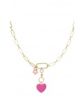 Goudkleur schakelketting met roze hartvormige bedel