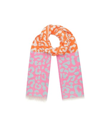 Oranje met roze winter sjaal met print