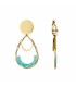 Goudkleurige oorclips met turquoise detail in de hanger