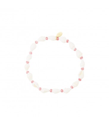 Armband met roze kralen en zeeschelpen