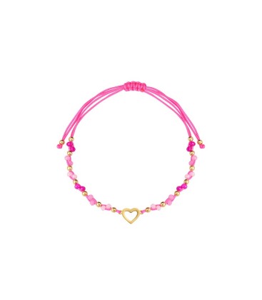 Fuchsia roze armband met kralen en goudkleurig hartje