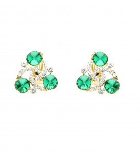 Oorclips met groene en heldere strass steentjes