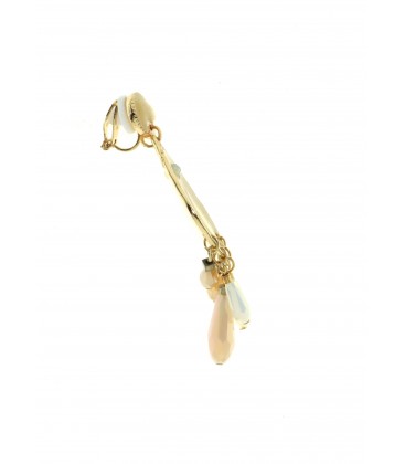 Beige oorclips met glas kralen hangertjes